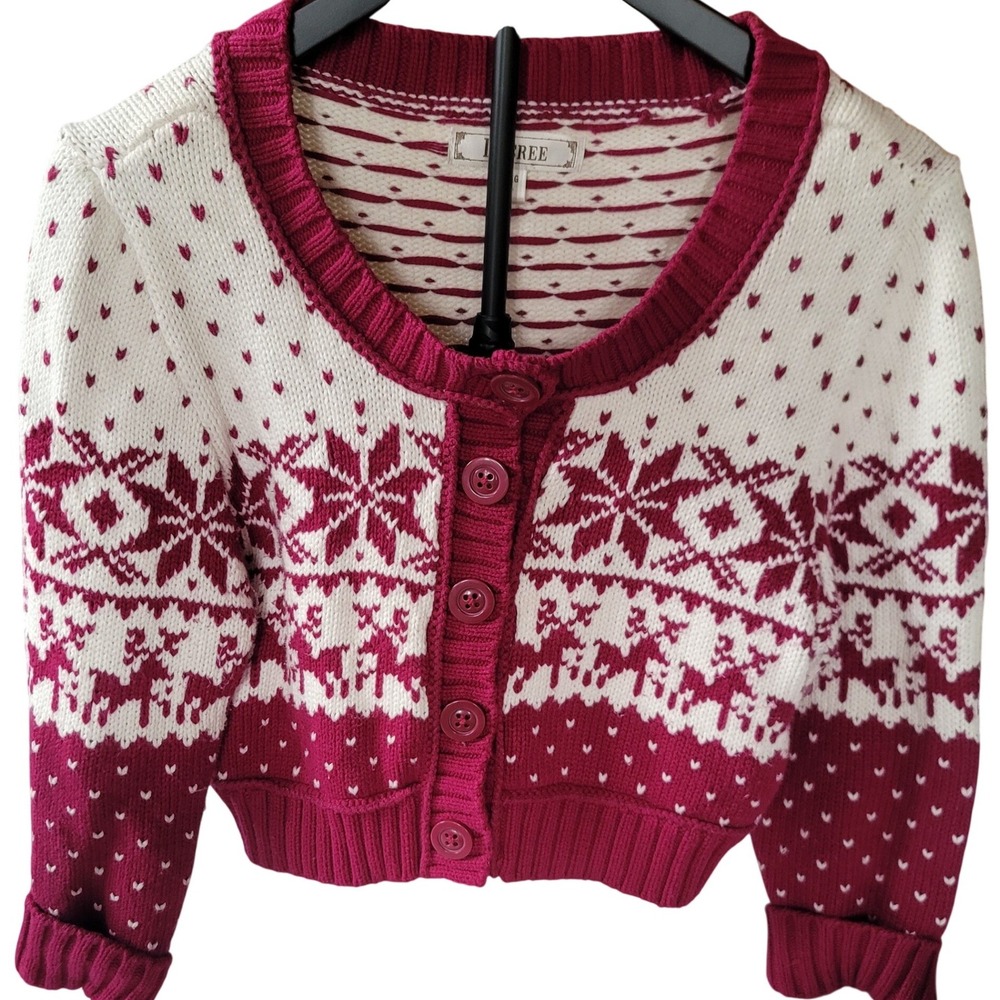 DECREE Womens Fair Isle Snowflake Cropped Cardigan Sweater XL Scandi Cottagecore
